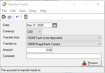 screenshot of Transfer Funds window