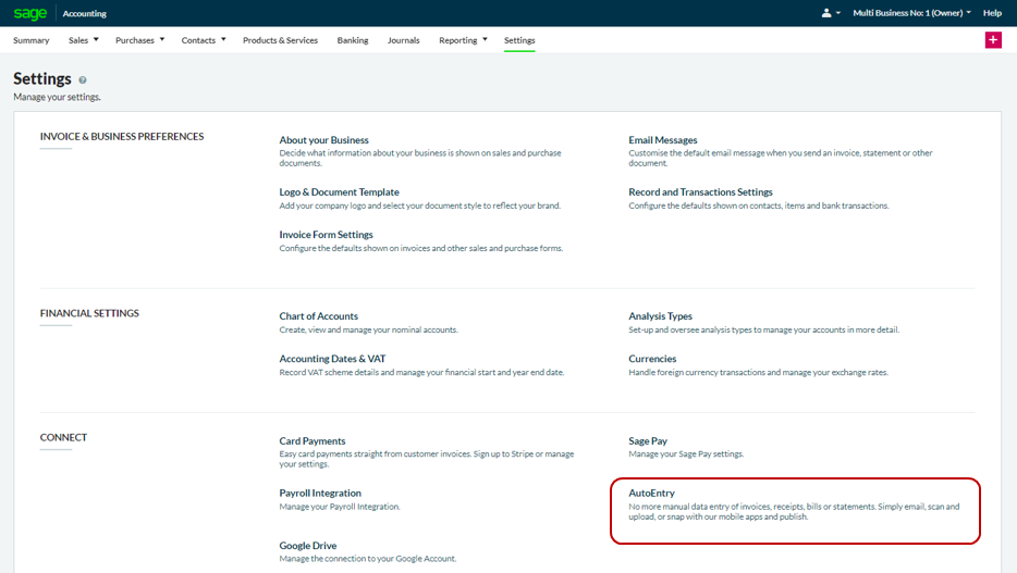 Screenshot of Settings page