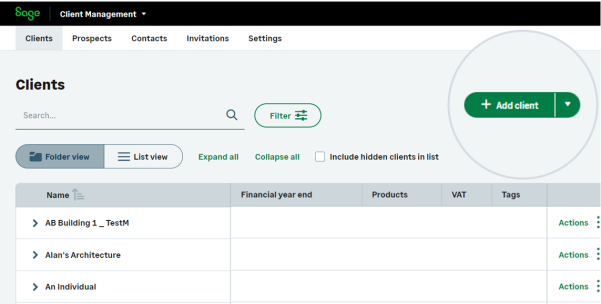 image of the Add Client button in Client Management