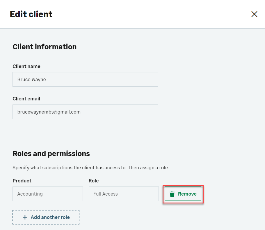 Screenshot of the Remove button in the Edit Client screen.