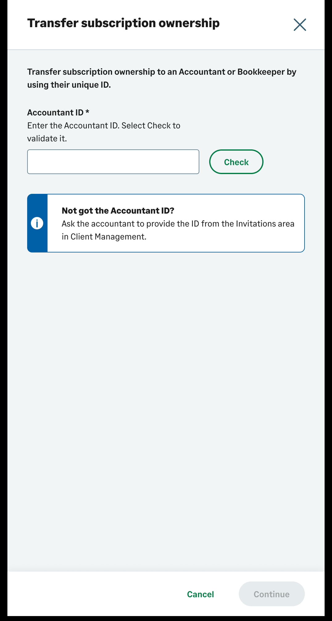 Screenshot of the Accountant ID dialogue.