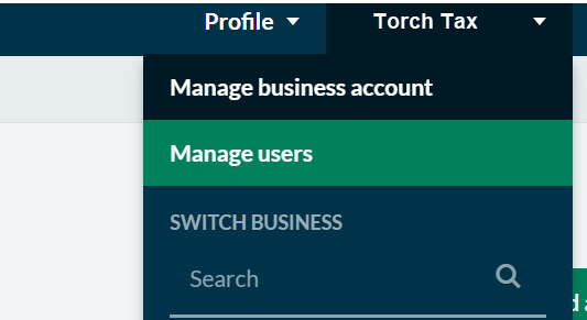 Screenshot of the Manage Users dropdown.